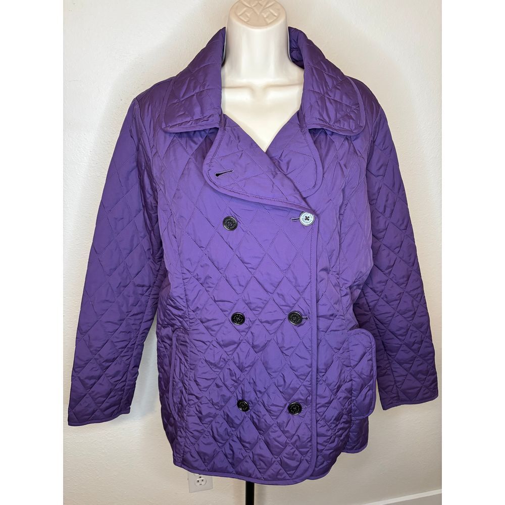 Lands' End Quilted Jack Lightweight Full Zip Jacket Purple Green Lining Sz M